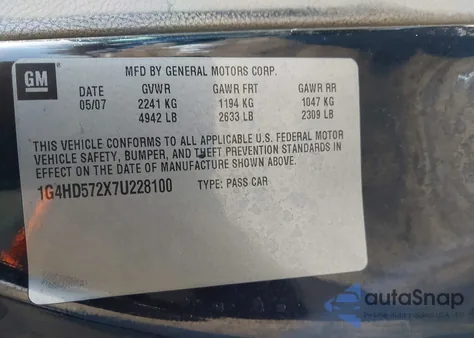 2007 Buick Lucerne Cxl from USA, damaged, VIN 1G4HD572X7U228100